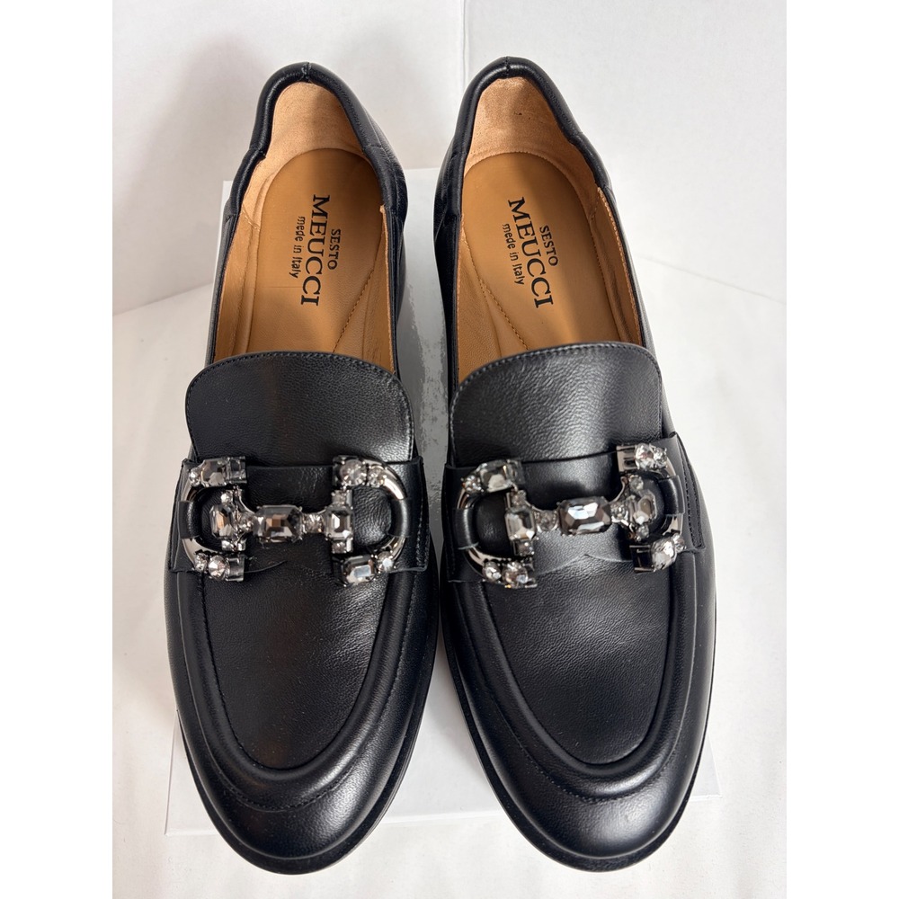 Sesto Meucci Womens Loafers Black Nappa Crystal Embellished Lug Sole 9 M